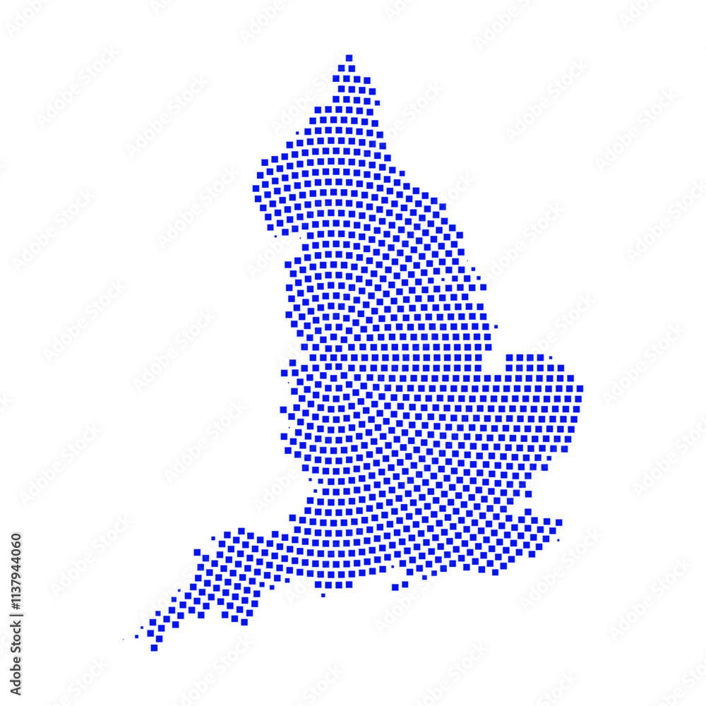Obraz premium Abstract graphic England map from pixel blue on a white background. Vector illustration. 