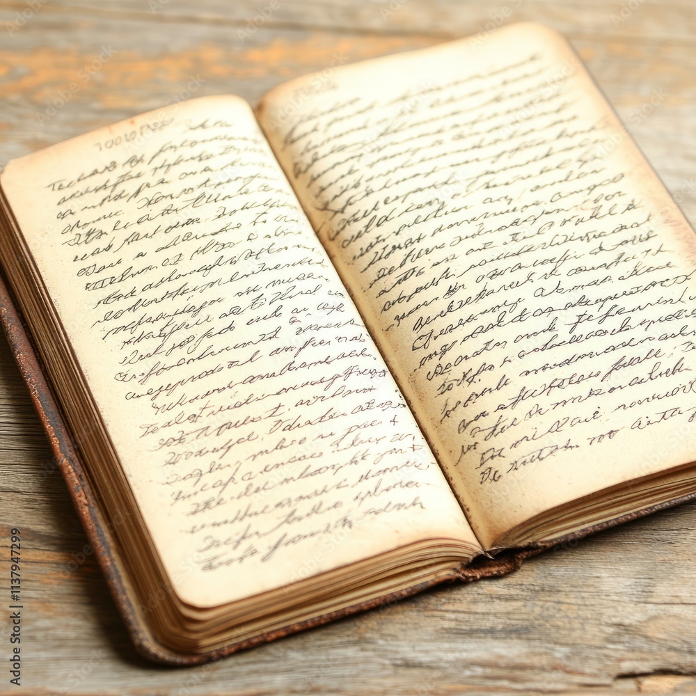 Obraz premium Antique Leather-Bound Journal with Handwritten Text