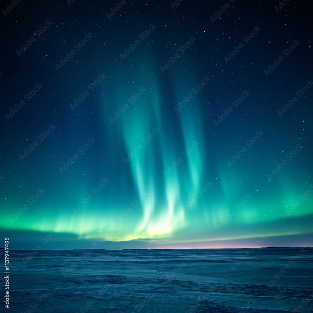 Arctic Aurora Borealis over Frozen Lake at Night Arctic Aurora Borealis over Frozen Lake at Night