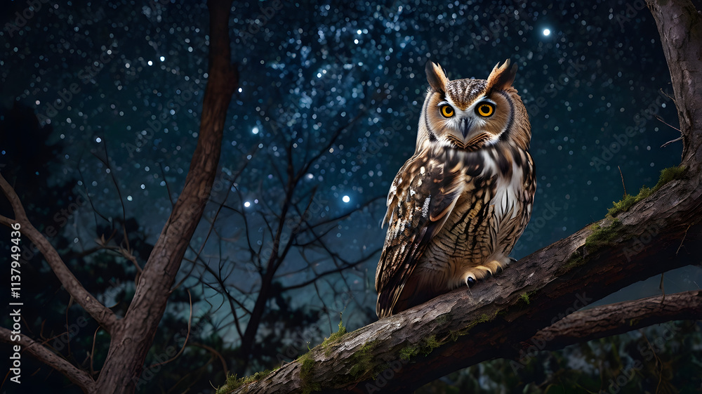 Night Owl under Starry Sky Night Owl under Starry Sky