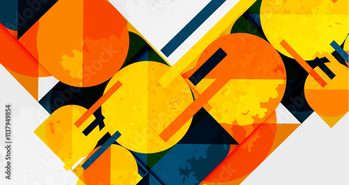 Squares, circles and triangles and grainy noisy texture. Vector Illustration For Wallpaper, Banner, Background, Card, Book Illustration, landing page