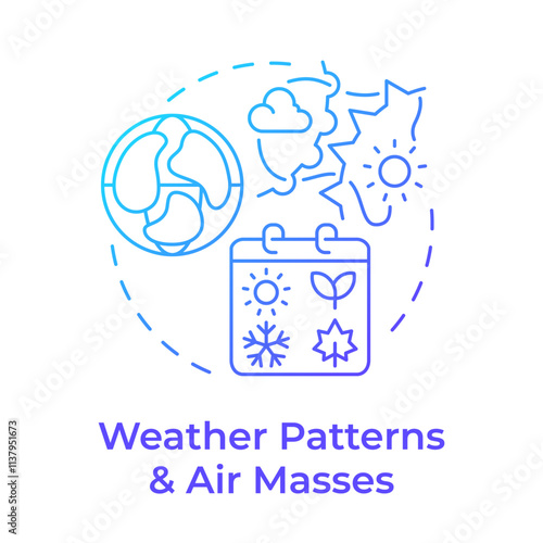 Weather patterns and air masses blue gradient concept icon. Region climate experience. Atmospheric phenomena. Round shape line illustration. Abstract idea. Graphic design. Easy to use in presentation