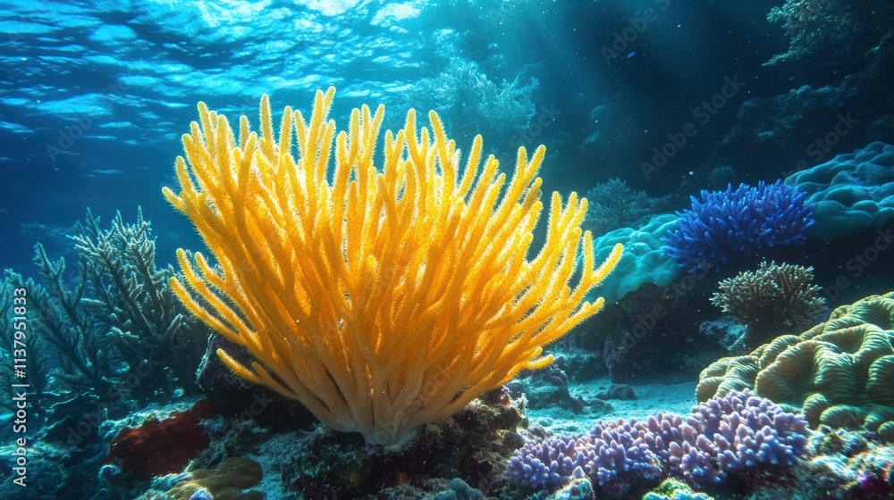 Vibrant yellow coral illuminates the ocean floor Vibrant yellow coral illuminates the ocean floor