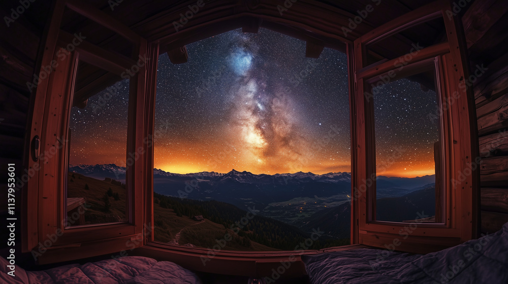 A house in the middle of a valley with a beautiful view of the Milky Way at night. A house in the middle of a valley with a beautiful view of the Milky Way at night.