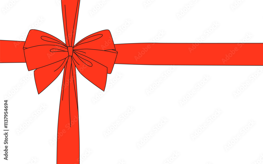 Red simple flat hand drawn decorative holiday contour ribbon bow for gift card on transparent background. Element for gift wrapping, birthday, Christmas, New Year, Valentine. Isolated vector EPS10 Red simple flat hand drawn decorative holiday contour ribbon bow for gift card on transparent background. Element for gift wrapping, birthday, Christmas, New Year, Valentine. Isolated vector EPS10