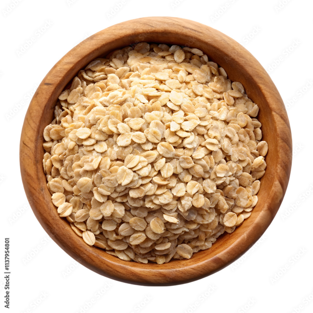 rolled oats in wooden bowl top view isolated on transparent background rolled oats in wooden bowl top view isolated on transparent background
