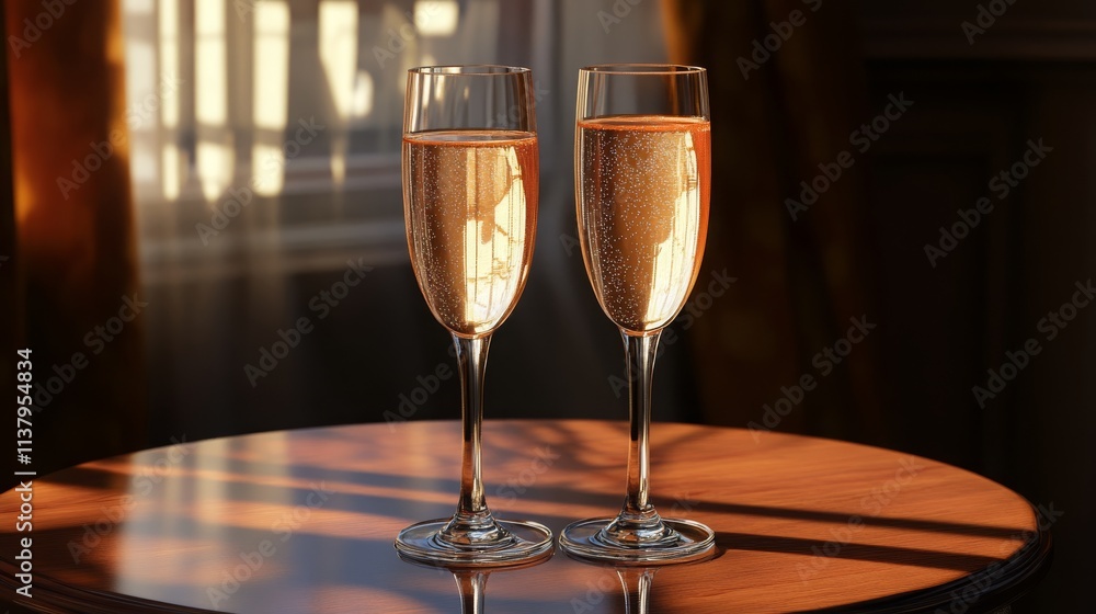 glass of champagne on christmas festive table, Generative AI, glass of champagne on christmas festive table, Generative AI,