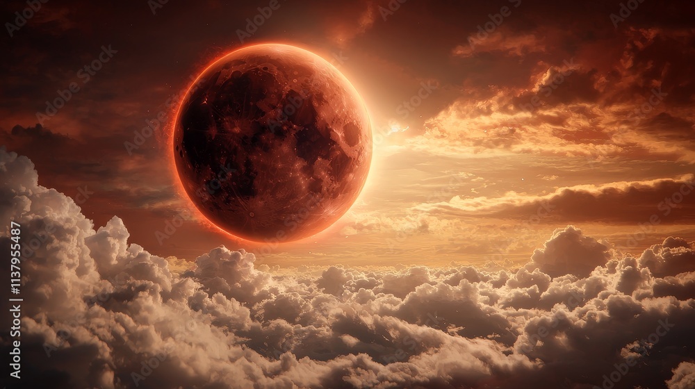 Dramatic Lunar Eclipse Amidst Fiery Clouds at Dusk Showcasing Celestial Wonders and Atmospheric Beauty in a Breathtaking Natural Scene Dramatic Lunar Eclipse Amidst Fiery Clouds at Dusk Showcasing Celestial Wonders and Atmospheric Beauty in a Breathtaking Natural Scene