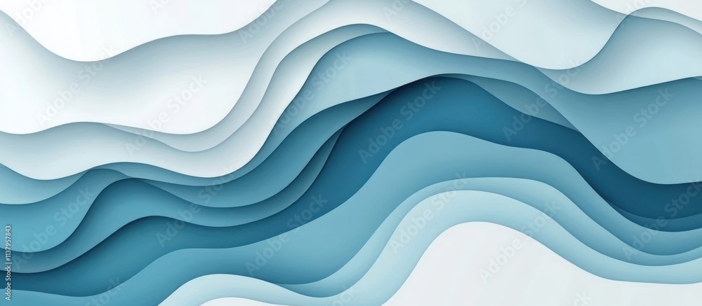 Fototapeta premium Abstract Blue Wave Paper Cut Design: Serene Layers of Teal and White