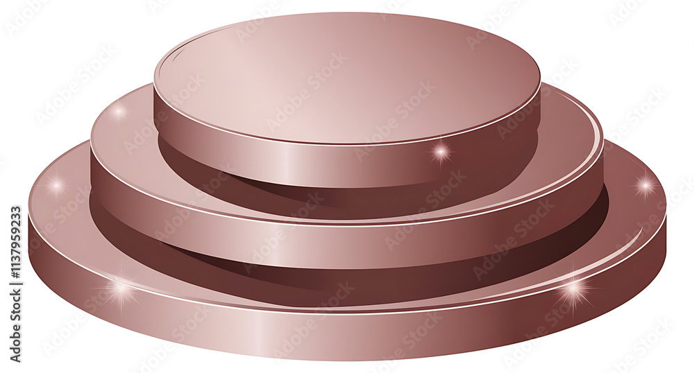 Vector Illustration of a Three-Tiered Podium with Metallic Rose Gold Finish and Smooth Cylindrical Design Vector Illustration of a Three-Tiered Podium with Metallic Rose Gold Finish and Smooth Cylindrical Design