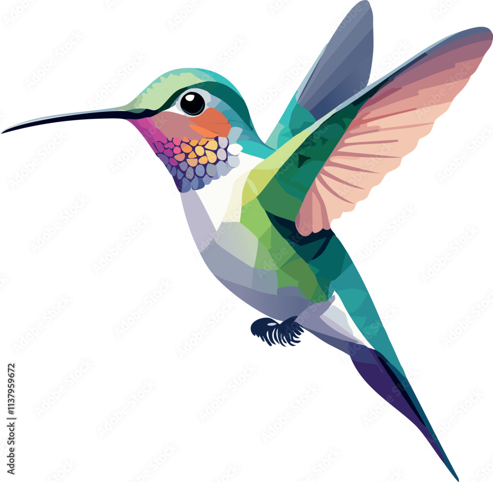 Fototapeta premium Mosaic style hummingbird, multicolored, side view