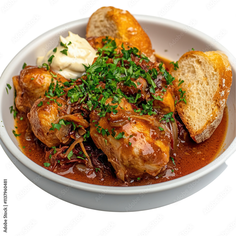 Indulging in scouse with fresh herbs liverpool food restaurant closeup transparent background Indulging in scouse with fresh herbs liverpool food restaurant closeup transparent background