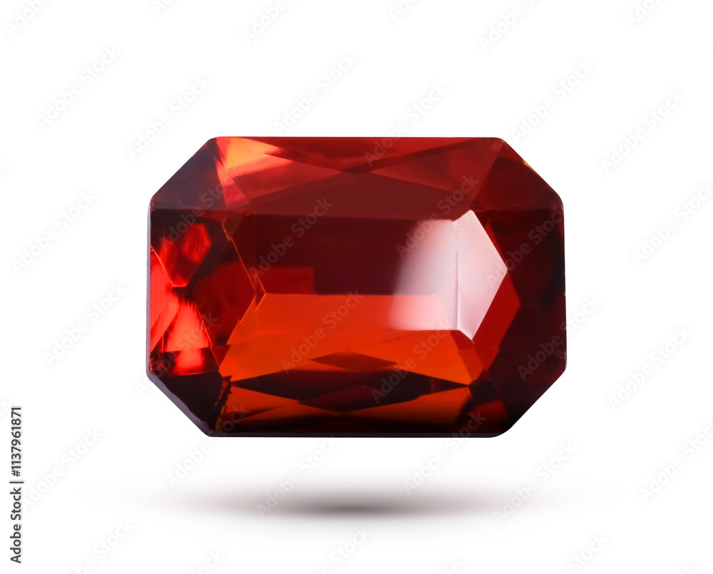Red shiny gemstone in air on white background Red shiny gemstone in air on white background