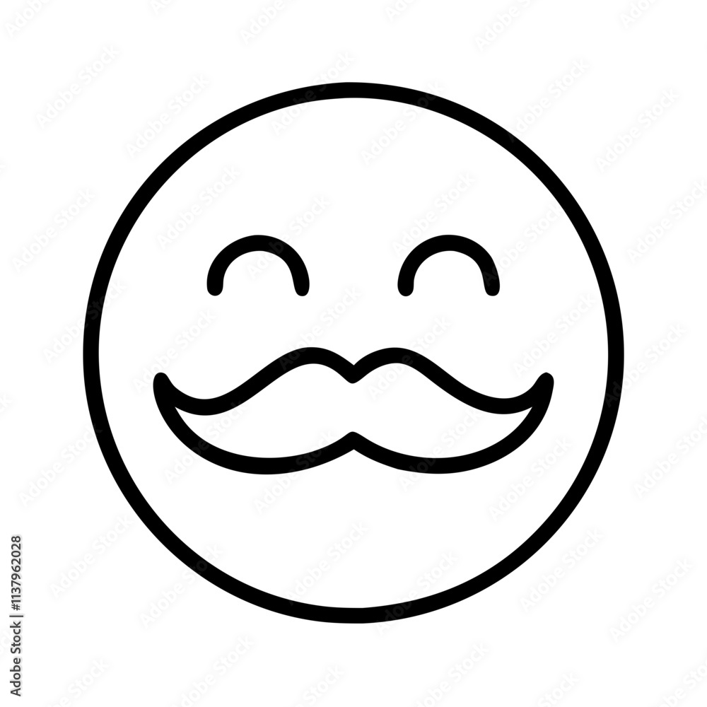 Obraz premium happy face with mustache icon, men’s day line art, men’s icon - simple black line art icon of happy face with mustache, for men’s day celebrations. men’s vector art.