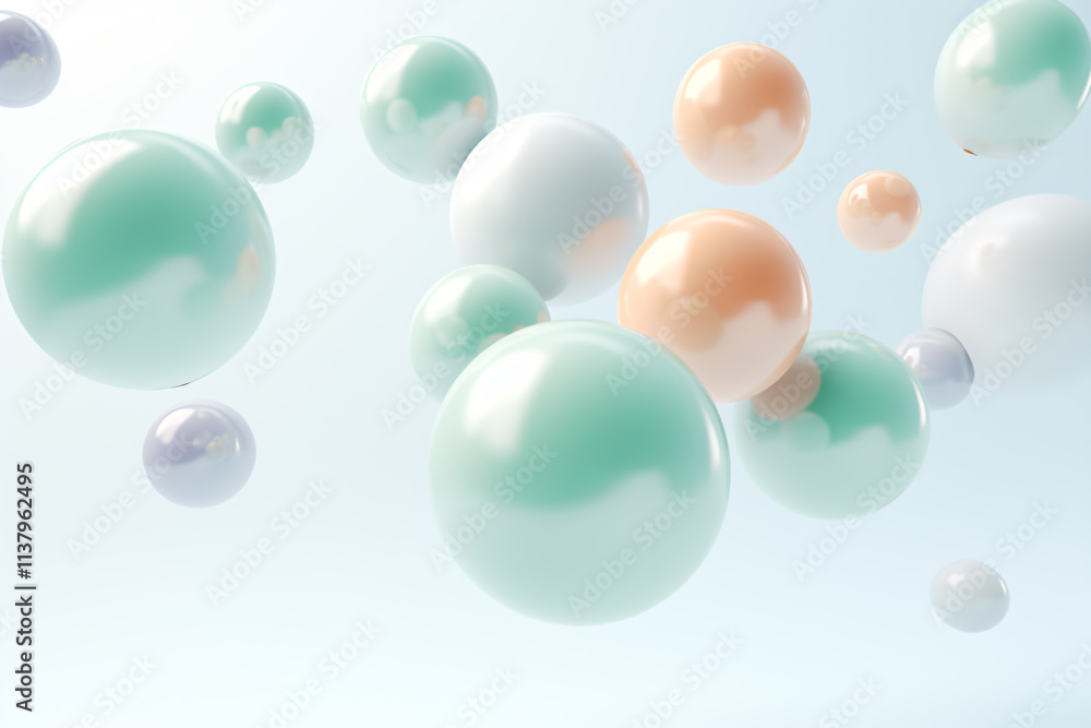 Abstract composition with 3d spheres cluster,Group of colorful balloons in the blue background Abstract composition with 3d spheres cluster,Group of colorful balloons in the blue background