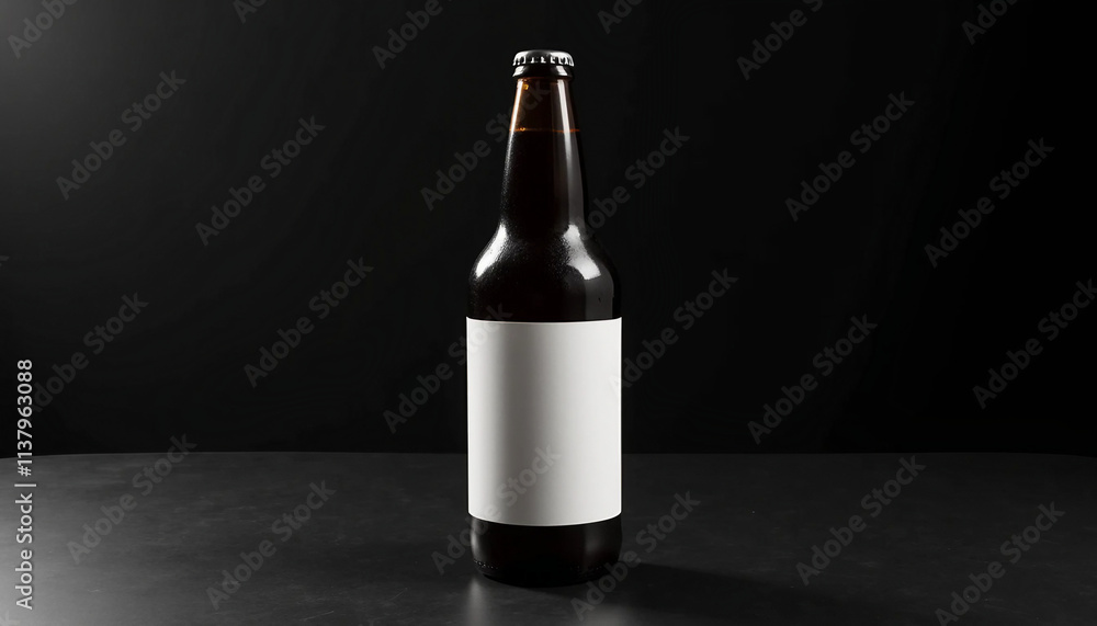 Photorealistic Glass Bottle Mockup with Blank Label on Matte Black Surface Photorealistic Glass Bottle Mockup with Blank Label on Matte Black Surface
