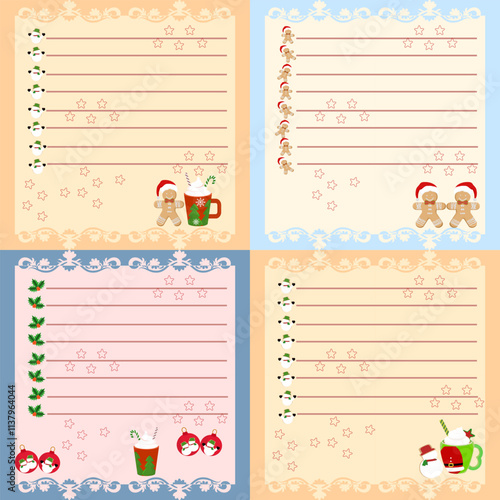 Christmas notepad, vector illustration seamless pattern, design for gift wrapping, fabric, textiles, cards, carpets, and curtains.