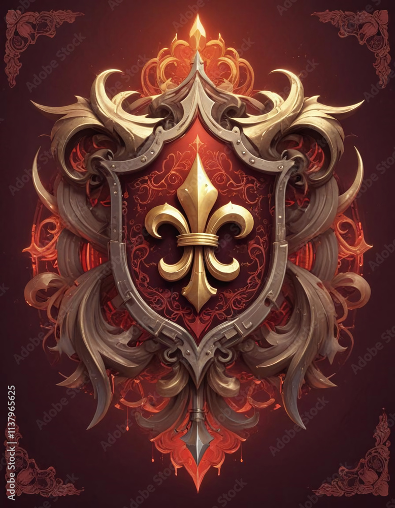 Fototapeta premium Elegant Heraldic Crest in Cyberpunk Style with Gold and Silver Details