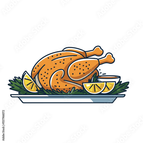 Roasted chicken fry grill vector icon