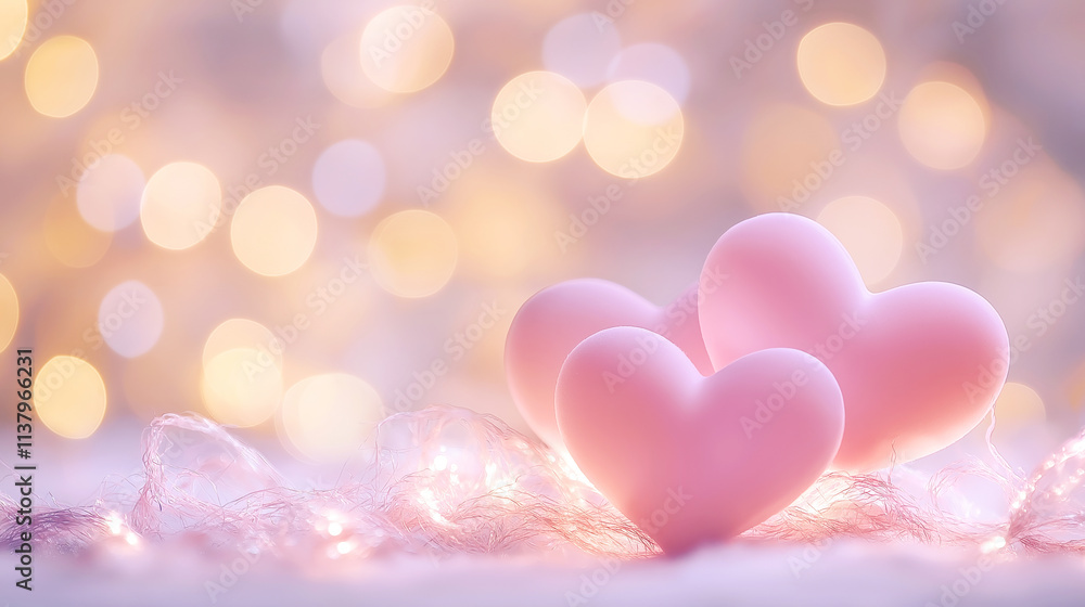 Soft Pastel Hearts with Warm Bokeh Lights - Romantic and Dreamy Background. Festive Valentine's day background. Soft Pastel Hearts with Warm Bokeh Lights - Romantic and Dreamy Background. Festive Valentine's day background.