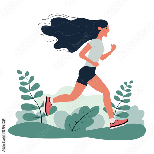 Wallpaper Mural Young woman jogging. Healthy lifestyle concept, sports activities, competitions, marathons, cardio training, exercise. Isolated vector illustration for advertising banner, flyer, leaflet. Torontodigital.ca