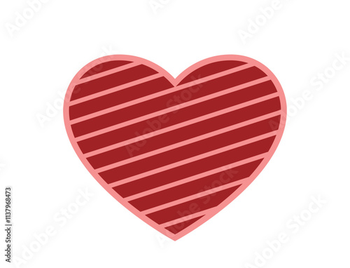 decorative red heart with stripes. love, romantic and valentines design element. isolated vector image