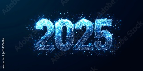 2025 The number twenty five displayed in blue digital numbers in an illustrated style AI generated