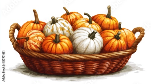 Wallpaper Mural Autumn Harvest: A Basket of Colorful Pumpkins Torontodigital.ca