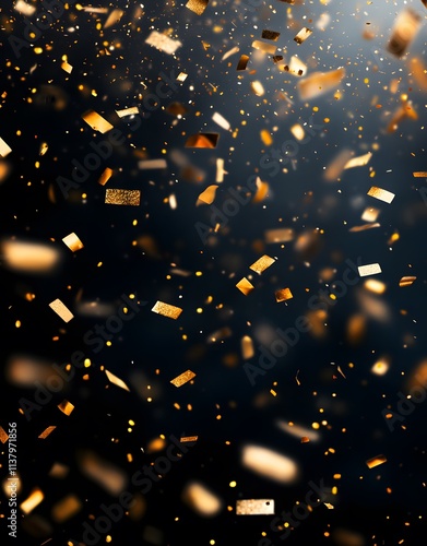 A dynamic background of falling gold confetti against a dark backdrop, ideal for celebrations.