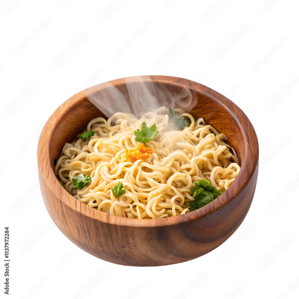 Instant noodles wooden bowl on transparent background Instant noodles wooden bowl on transparent background