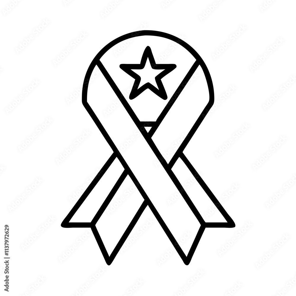 Fototapeta premium veterans day ribbon icon, veterans day icon line art, veterans icon - simple black line art icon of veterans day ribbon, for veterans day celebrations. veterans vector art.