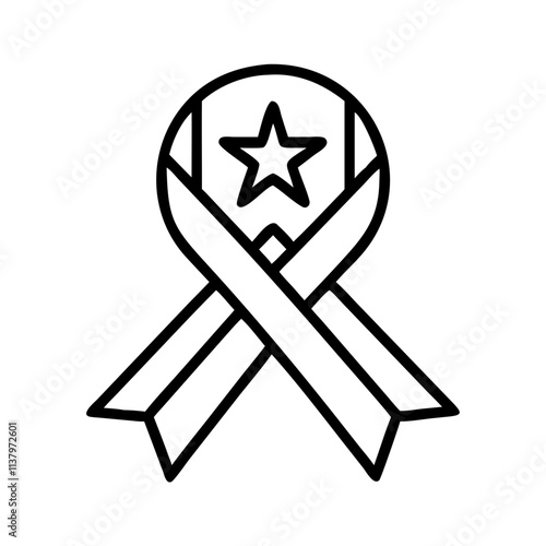 veterans day ribbon icon, veterans day icon line art, veterans icon  - simple black line art icon of veterans day ribbon, for veterans day celebrations. veterans vector art.