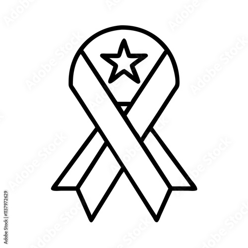 veterans day ribbon icon, veterans day icon line art, veterans icon  - simple black line art icon of veterans day ribbon, for veterans day celebrations. veterans vector art.