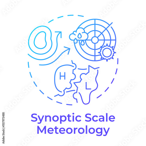 Synoptic scale meteorology blue gradient concept icon. Large weather systems analysis. Weather forecasting. Round shape line illustration. Abstract idea. Graphic design. Easy to use in article