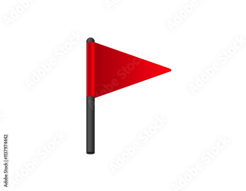 A red triangle warning flag is displayed on a black pole, signaling potential danger.