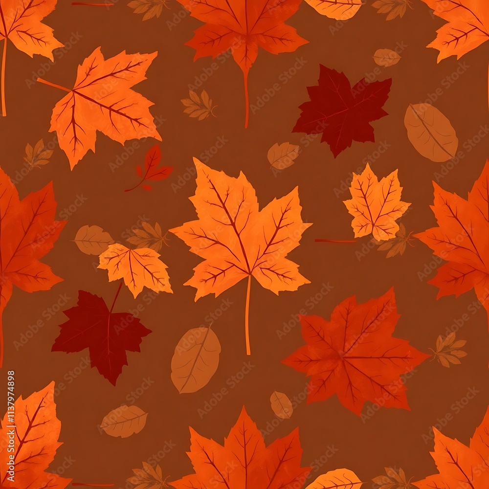 Autumnal Maple Leaf Pattern: A warm and inviting seamless pattern featuring vibrant maple leaves in rich autumnal hues. Perfect for fall-themed projects and designs. Autumnal Maple Leaf Pattern: A warm and inviting seamless pattern featuring vibrant maple leaves in rich autumnal hues. Perfect for fall-themed projects and designs.