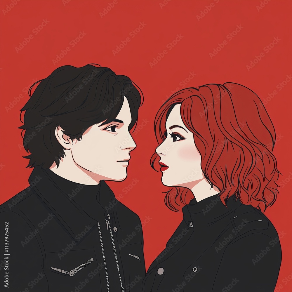 Intense Gaze A Red-Haired Woman and Man in Love Intense Gaze A Red-Haired Woman and Man in Love