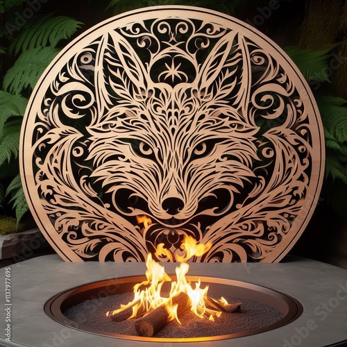 Fox Fire Pit An outdoor fire pit with a fox shaped design around photo