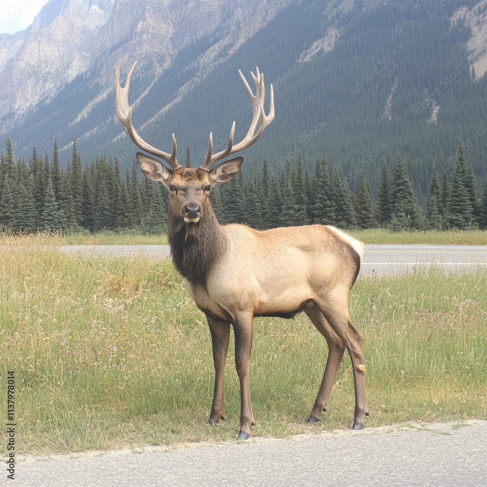 Fototapeta premium Majestic Elk Bull in Mountain Landscape