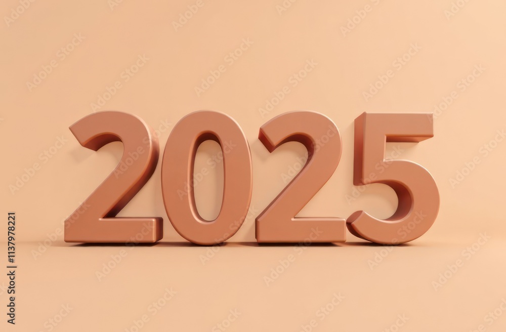 number 2025 in mocha mousse tones on beige background, color of the year. minimalist modern design, trend number 2025 in mocha mousse tones on beige background, color of the year. minimalist modern design, trend