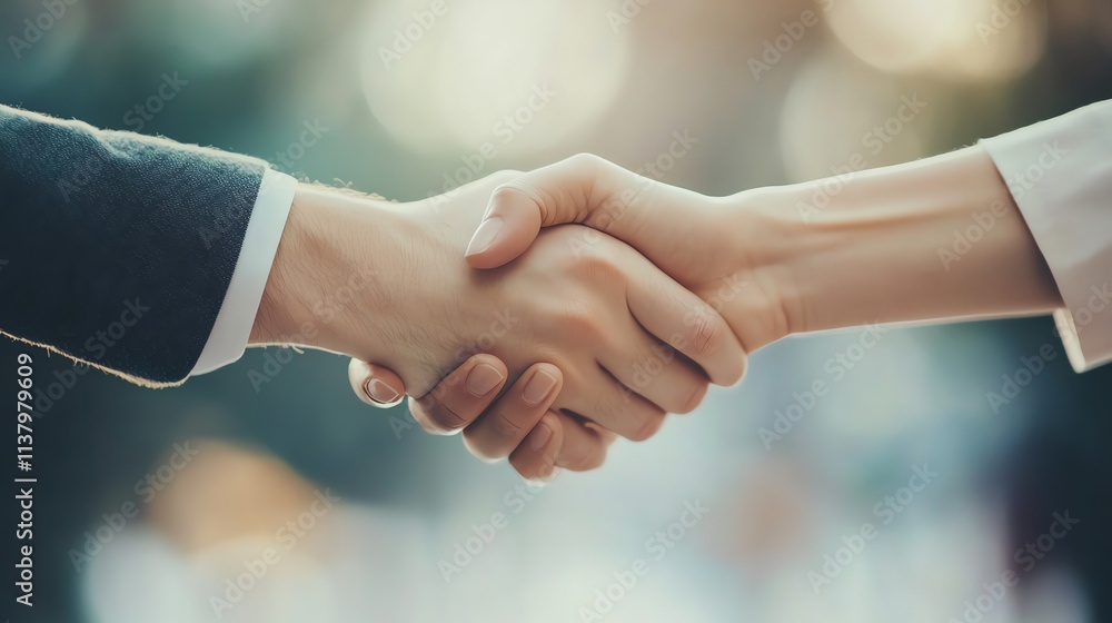 Two people shake hands, representing a business deal or agreement. Two people shake hands, representing a business deal or agreement.
