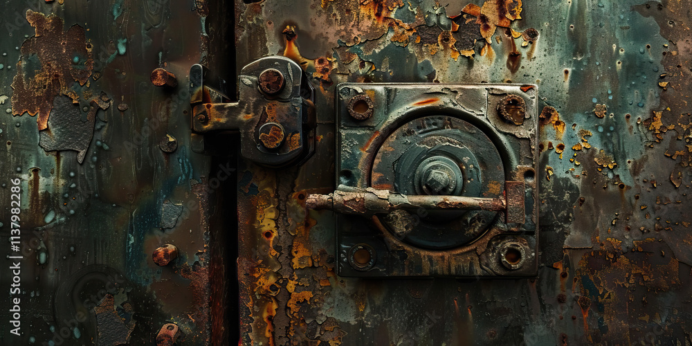 Rusty Metal Door with Corroded Locking Mechanism Rusty Metal Door with Corroded Locking Mechanism