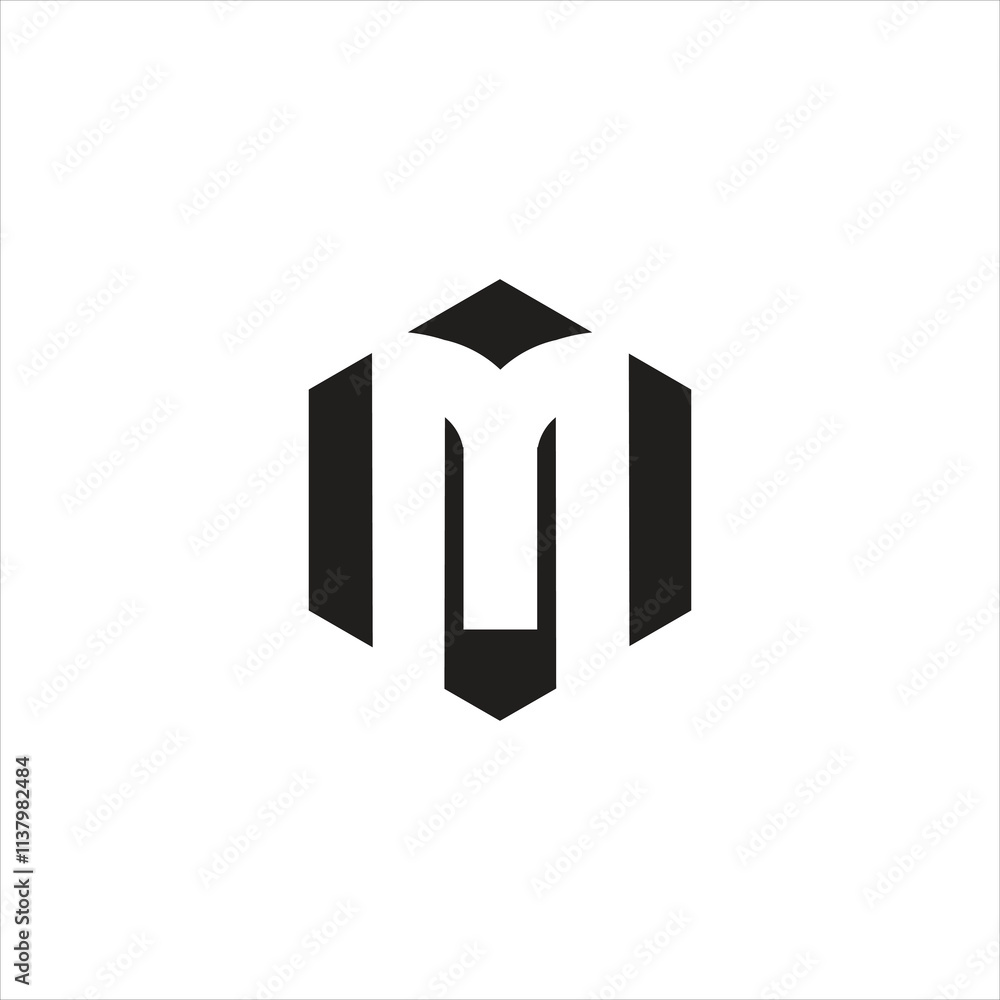 Abstract letter M logo negative space inside polygon shape unique and vector icon design