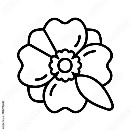 poppy brooch icon, remembrance day line art, remembrance icon - simple black line art icon of poppy brooch, for topic celebrations. topic vector art.