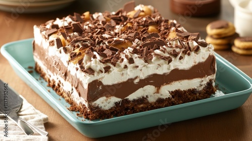 Layers of Chocolate Dessert with Whipped Cream and Toppings