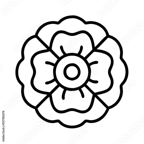 poppy brooch icon, remembrance day line art, remembrance icon - simple black line art icon of poppy brooch, for topic celebrations. topic vector art.