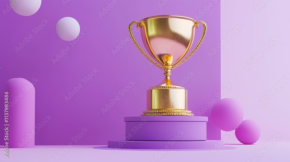 A gleaming golden trophy on a purple pedestal, set against a vibrant background, symbolizing achievement and success. A gleaming golden trophy on a purple pedestal, set against a vibrant background, symbolizing achievement and success.