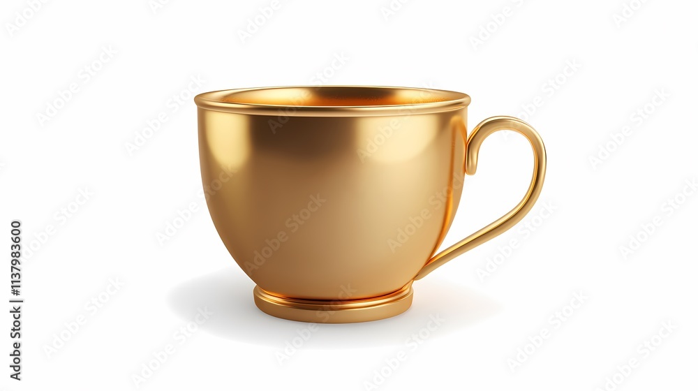 A beautiful golden cup with a sleek design, reflecting light elegantly against a white background. A beautiful golden cup with a sleek design, reflecting light elegantly against a white background.