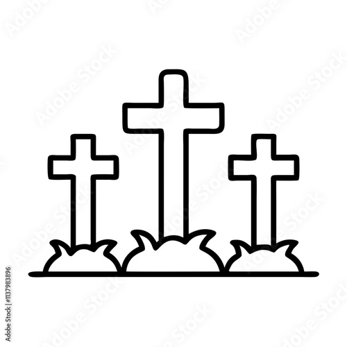 white cross grave markers icon, remembrance day line art, remembrance icon - simple black line art icon of white cross grave markers, for topic celebrations. topic vector art.