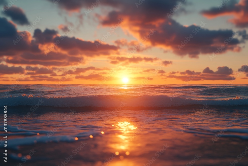 Stunning Sunset Over Tranquil Ocean Stunning Sunset Over Tranquil Ocean